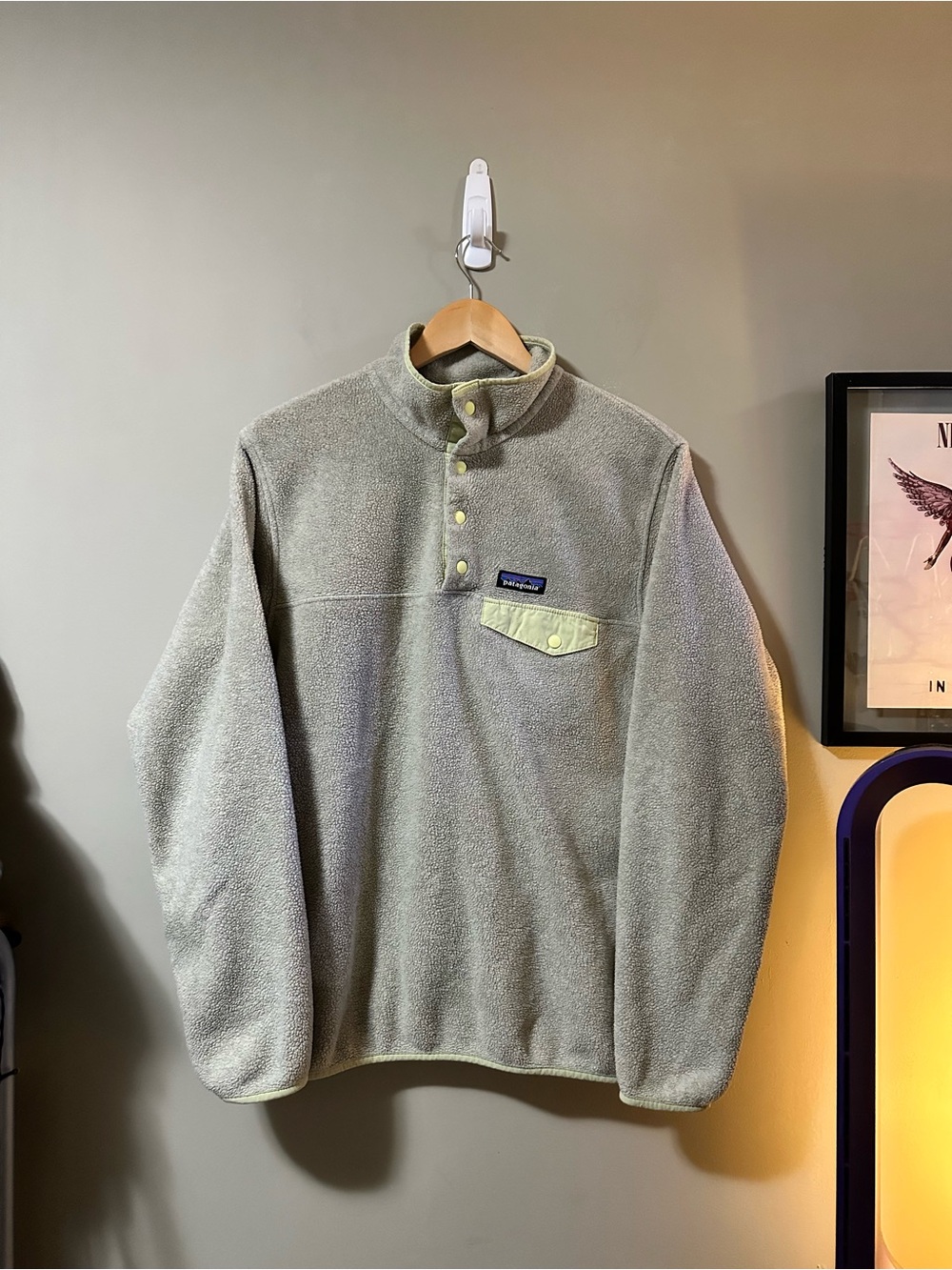 Patagonia Men’s Snap-T Fleece Pullover - Light Gray with Pale Yellow Accents